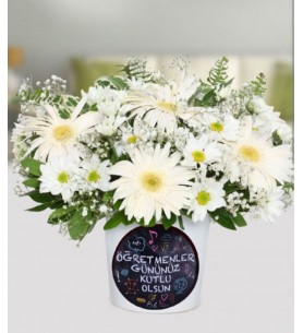 öğretmenler günü  gerbera ve papatya aranjmanı